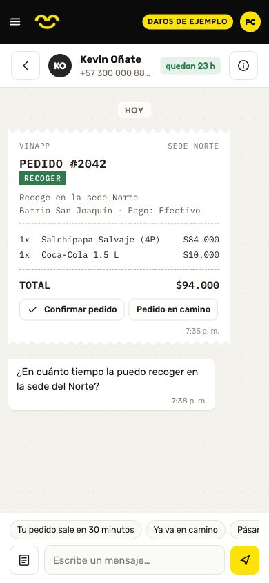 Vista del CRM en el celular con un pedido de la sede Norte